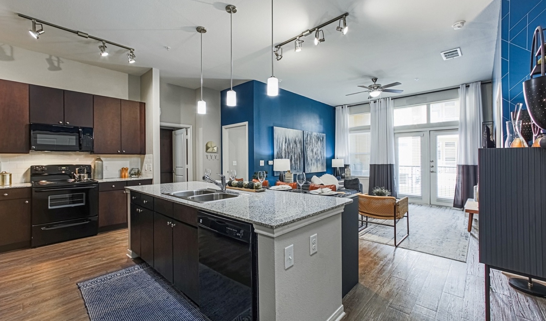 kitchen and living area