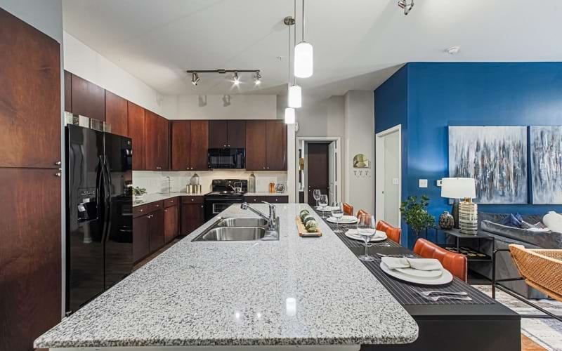 large kitchen island and ample cabinet space